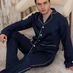 Піжама чоловіча з сатину, темно-синя