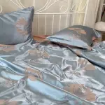 Жаккардова постільна білизна “Квіткова блакить”, блакитно-бежева